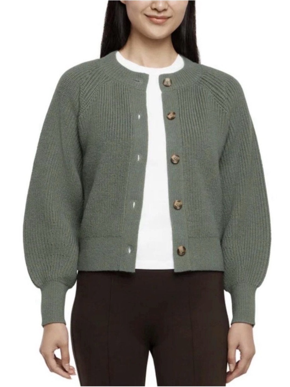 Banana Republic Women's Sage Green Button-Front Chunky Knit Cardigan Sweater XL